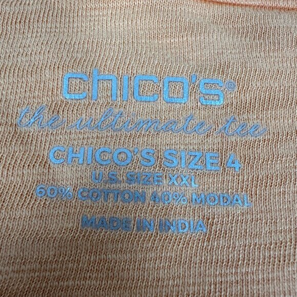 Chicos Ultimate Tee Womens Beige Roll Tab Sleeve Casual Top Size XXL - Picture 2 of 10